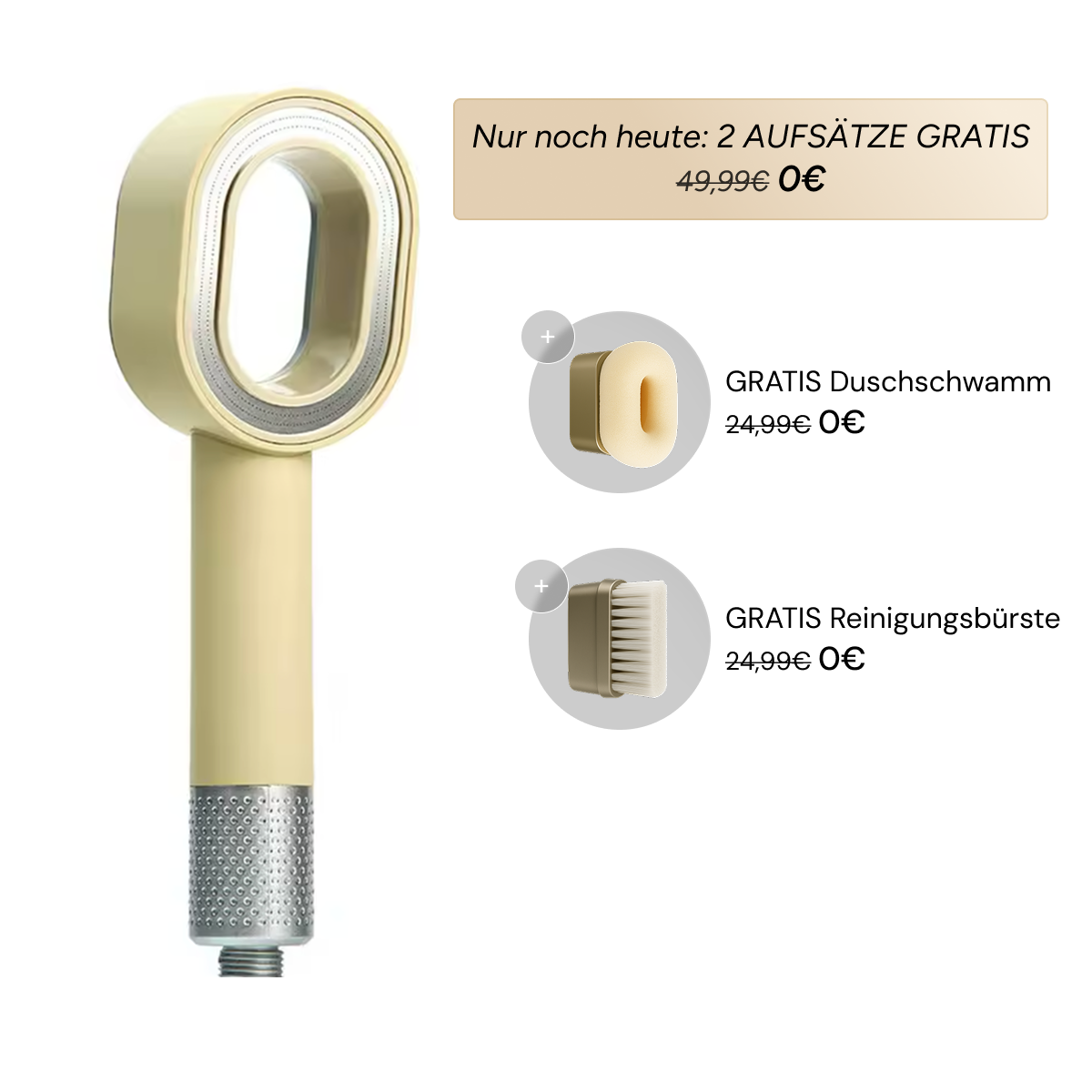 Beiger Doyoo Filterduschkopf mit gratis Peelingschwamm und Reinigungsbürste im Sonderangebot