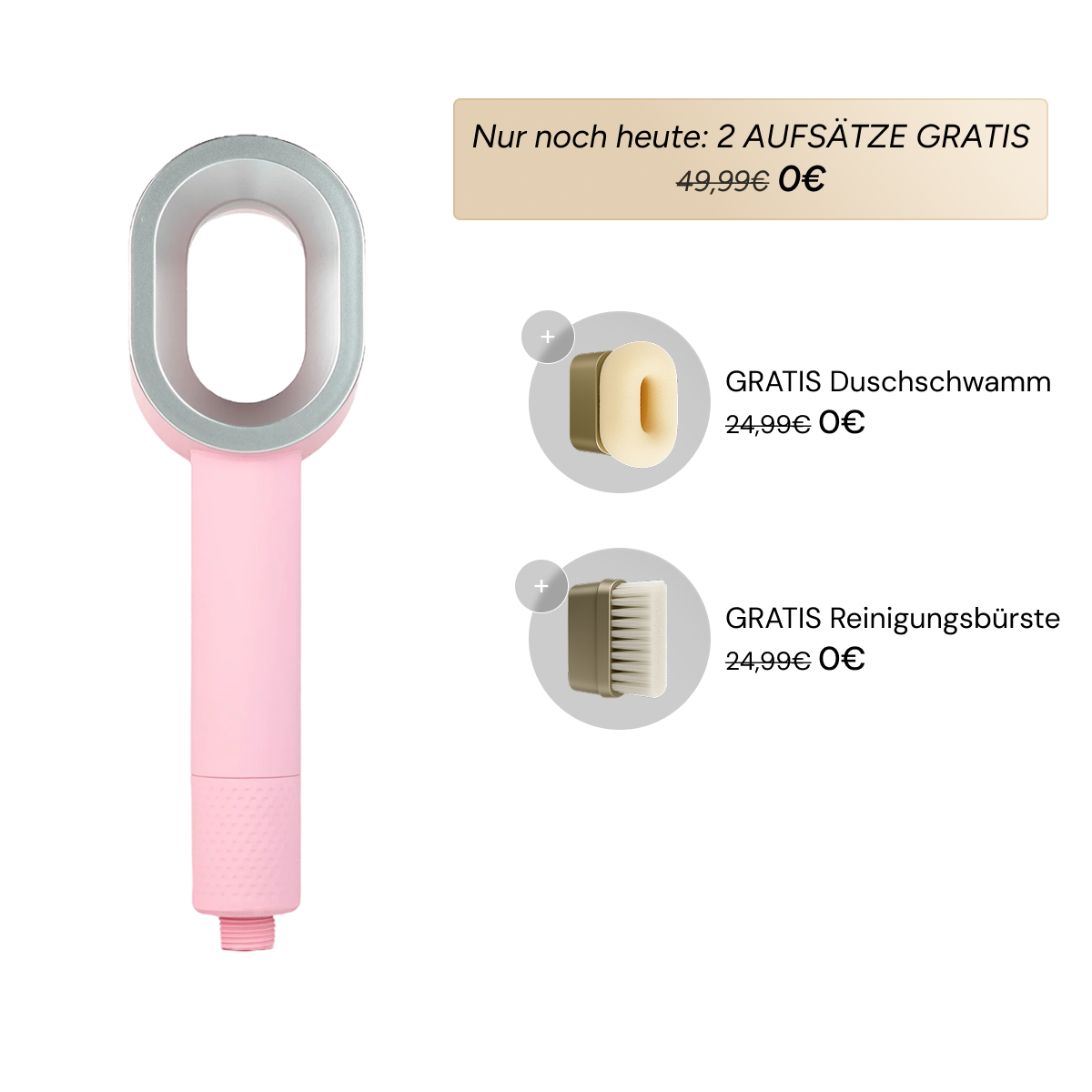 Doyoo Pure 3in1 Premium Filterduschkopf in Rosa mit gratis Duschschwamm und Reinigungsbürste